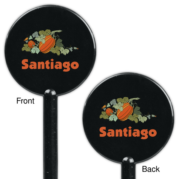 Pumpkins Black Plastic 5.5" Stir Stick - Double Sided - Round - Front & Back