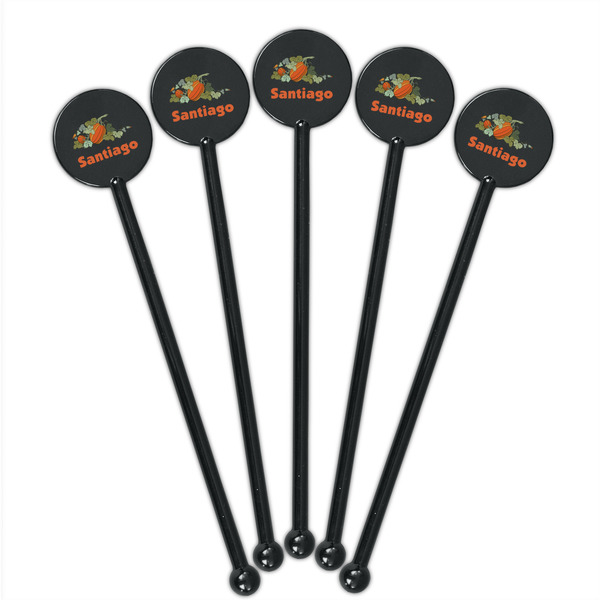 Pumpkins Black Plastic 5.5" Stir Stick - Round - Fan View