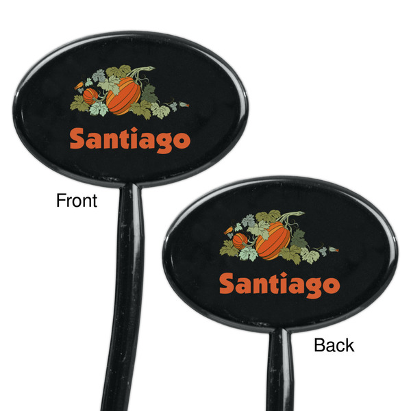 Pumpkins Black Plastic 7" Stir Stick - Double Sided - Oval - Front & Back