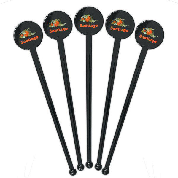 Pumpkins Black Plastic 7" Stir Stick - Round - Fan View