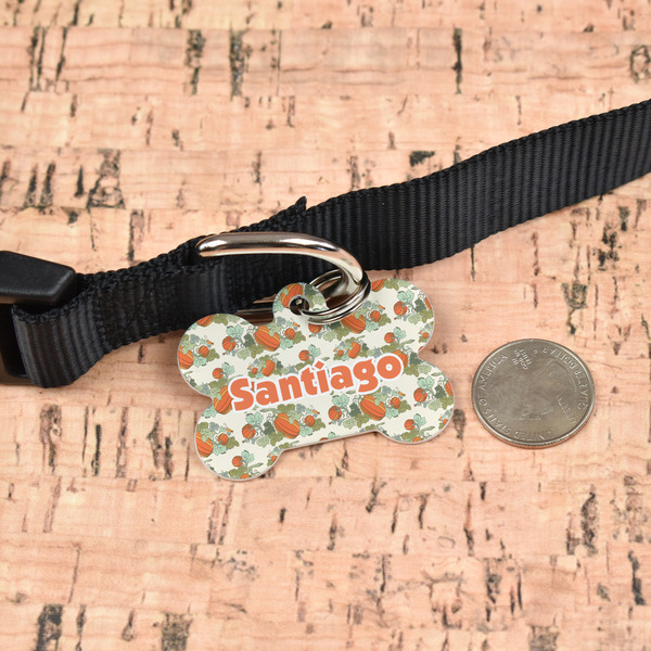 Pumpkins Bone Shaped Dog ID Tag - Large - In Context