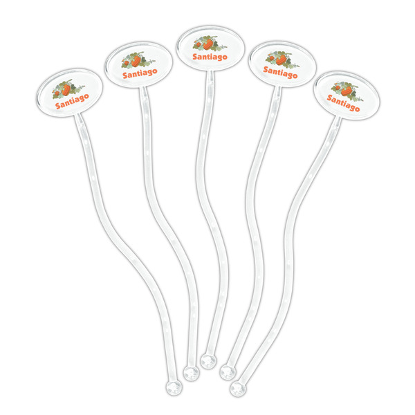 Pumpkins Clear Plastic 7" Stir Stick - Oval - Fan