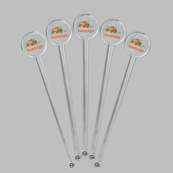 Pumpkins Clear Plastic 7" Stir Stick - Round - Fan View
