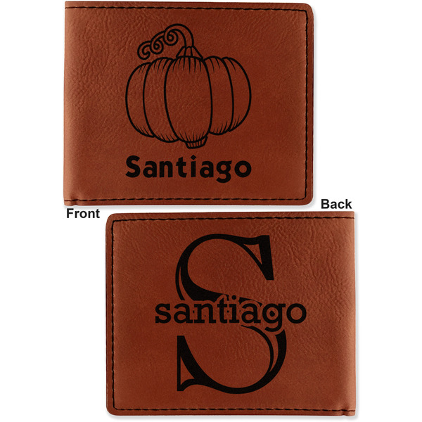 Pumpkins Cognac Leatherette Bifold Wallets - Front and Back