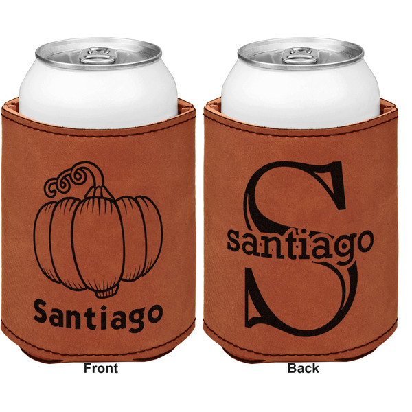 Pumpkins Cognac Leatherette Can Sleeve - Double Sided Front and Back