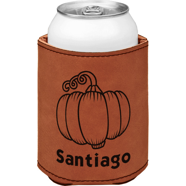 Pumpkins Cognac Leatherette Can Sleeve - Single Front