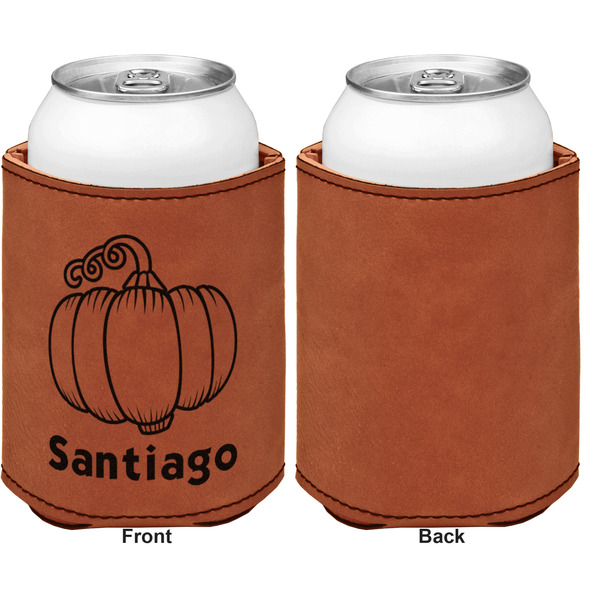 Pumpkins Cognac Leatherette Can Sleeve - Single Sided Front and Back