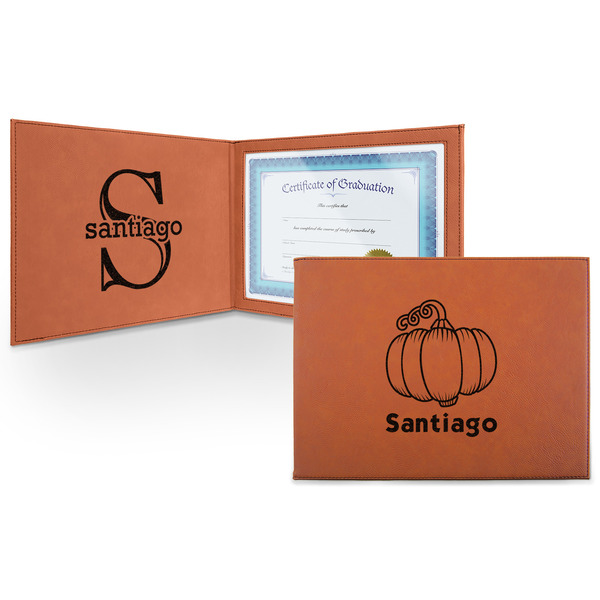 Custom Pumpkins Leatherette Certificate Holder - Front and Inside (Personalized)