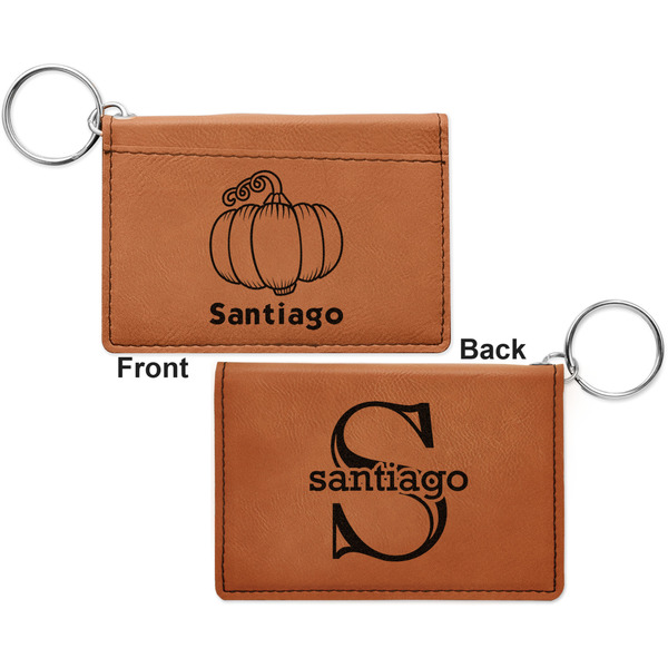 Pumpkins Cognac Leatherette Keychain ID Holders - Front and Back Apvl