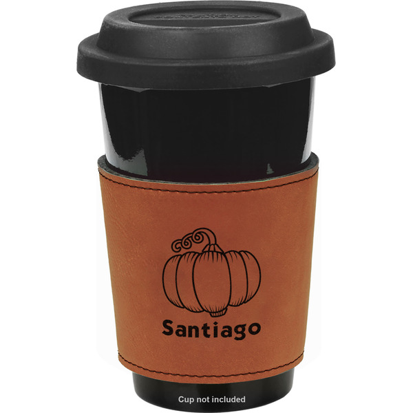 Pumpkins Cognac Leatherette Mug Sleeve - Front