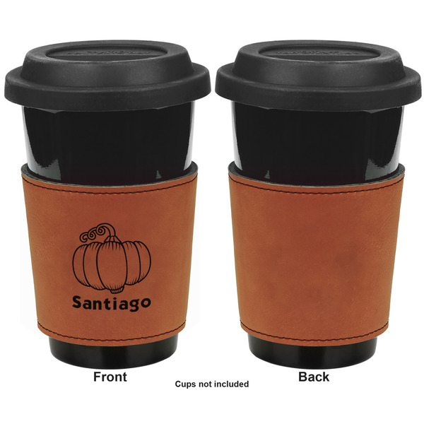 Pumpkins Cognac Leatherette Mug Sleeve - Single Sided Apvl