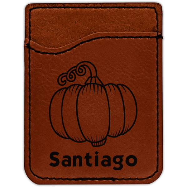 Pumpkins Cognac Leatherette Phone Wallet close up