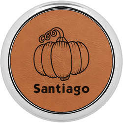 Pumpkins Leatherette Round Coaster w/ Silver Edge (Personalized)
