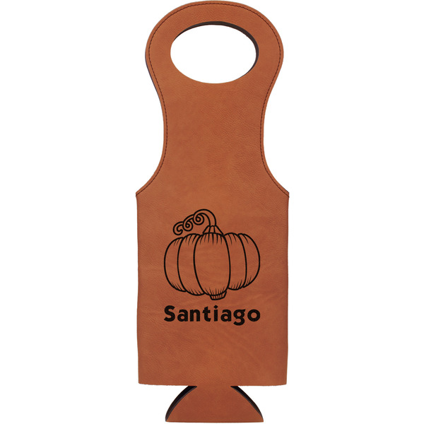 Custom Pumpkins Leatherette Wine Tote - Double Sided (Personalized)