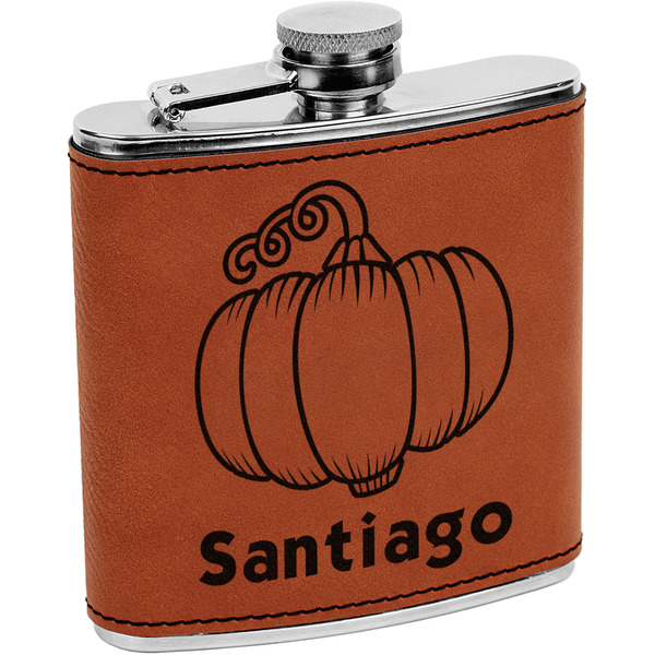 Custom Pumpkins Leatherette Wrapped Stainless Steel Flask (Personalized)