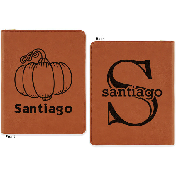 Pumpkins Cognac Leatherette Zipper Portfolios with Notepad - Double Sided - Apvl