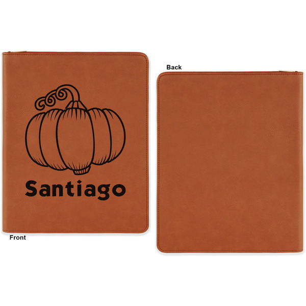 Pumpkins Cognac Leatherette Zipper Portfolios with Notepad - Single Sided - Apvl