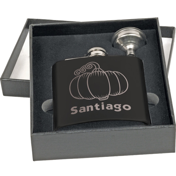 Pumpkins Engraved Black Flask Gift Set