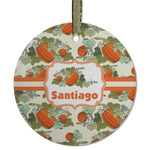 Pumpkins Flat Glass Ornament - Round w/ Name or Text