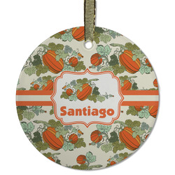 Pumpkins Flat Glass Ornament - Round w/ Name or Text