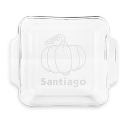 Pumpkins Glass Cake Dish with Truefit Lid - 8in x 8in (Personalized)