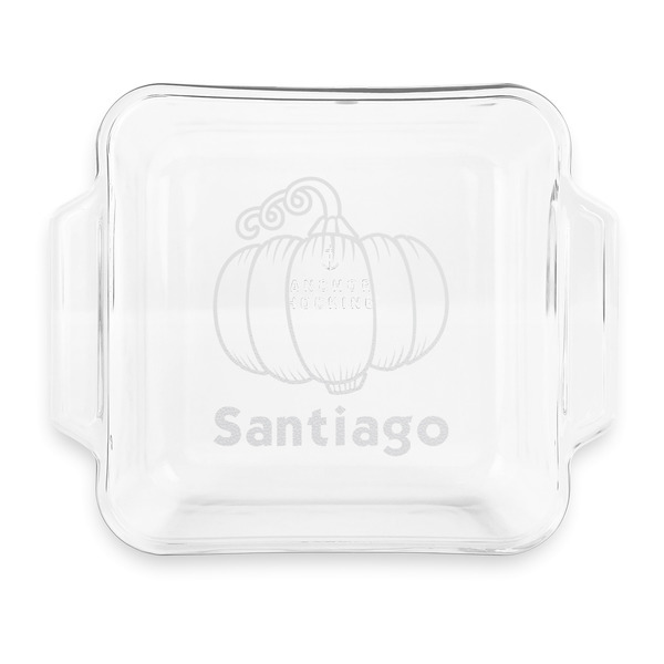 Custom Pumpkins Glass Cake Dish with Truefit Lid - 8in x 8in (Personalized)