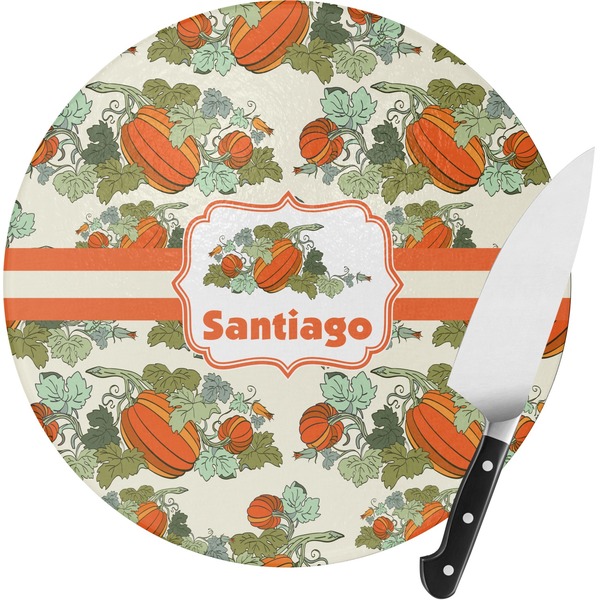 Custom Pumpkins Round Glass Cutting Board (Personalized)