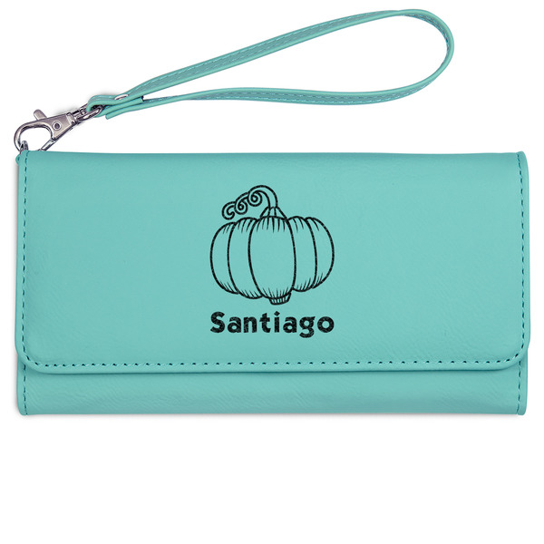 Pumpkins Ladies Wallet - Leather - Teal - Front View