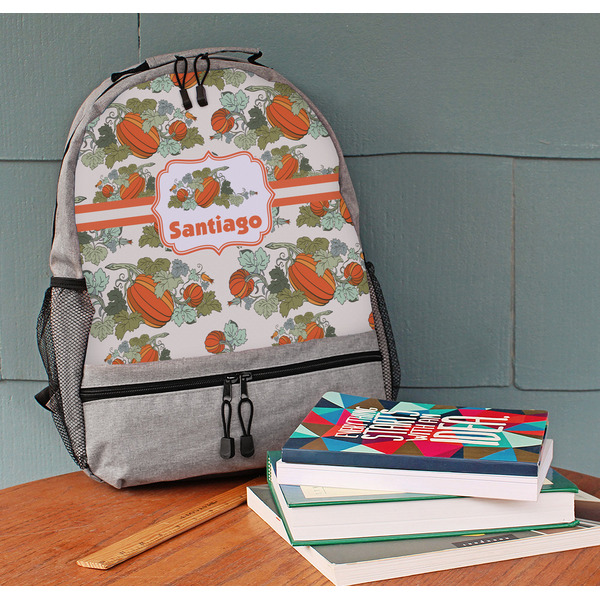 Pumpkins Large Backpack - Gray - On Desk