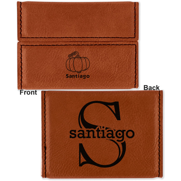Pumpkins Leather Business Card Holder - Front Back