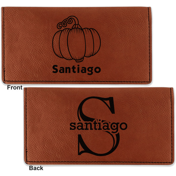 Pumpkins Leather Checkbook Holder Front and Back