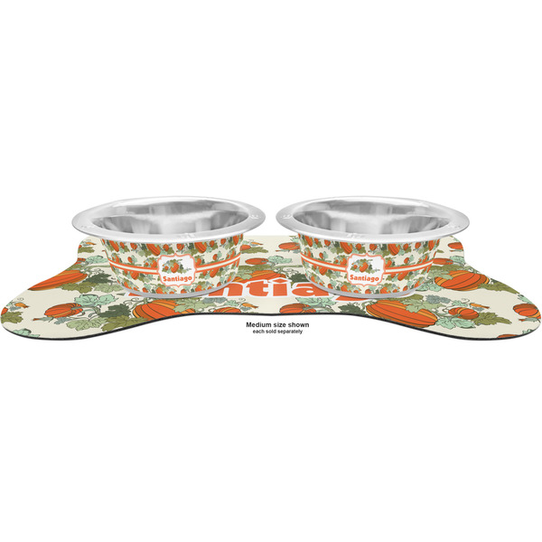 Pumpkins Metal Pet Bowls - On Dog Bone Shaped Mat