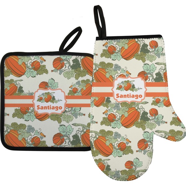 Custom Pumpkins Right Oven Mitt & Pot Holder Set w/ Name or Text