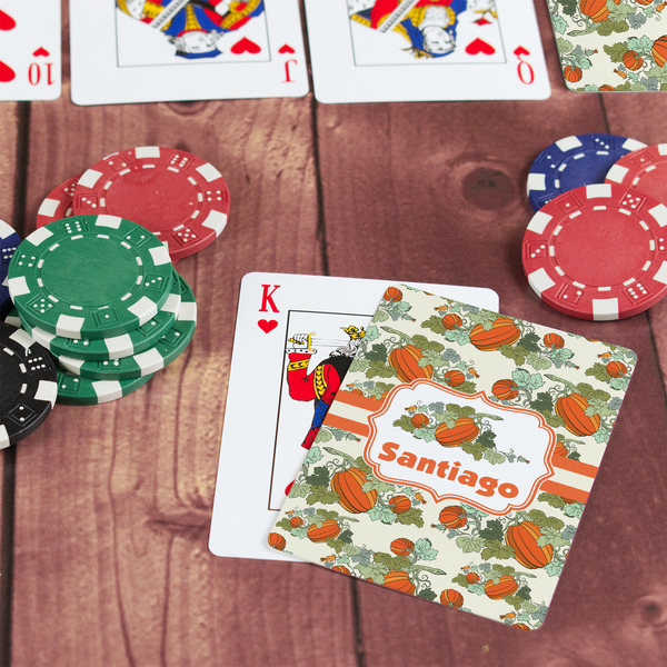 Pumpkins On Table with Poker Chips
