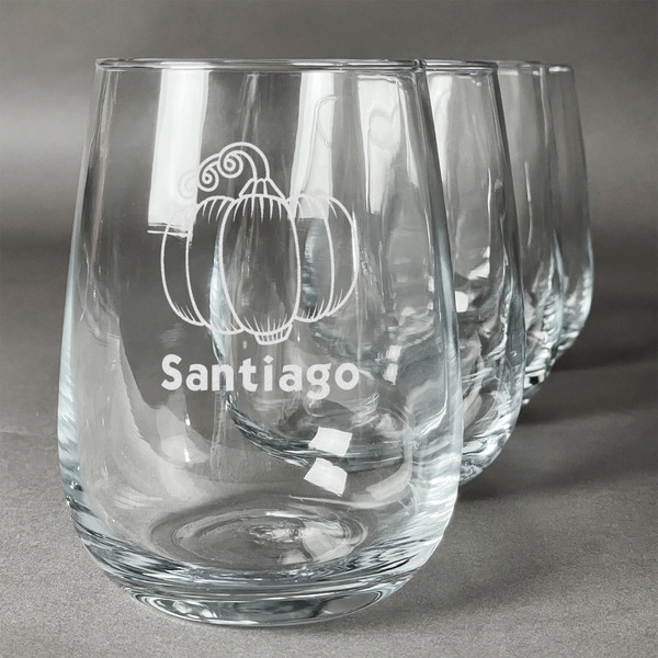 Custom Pumpkins Stemless Wine Glasses (Set of 4) (Personalized)