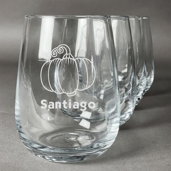 Custom Pumpkins Stemless Wine Glasses (Set of 4) (Personalized)