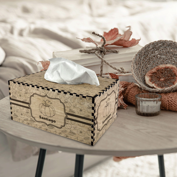 Pumpkins Rectangle Tissue Box Covers - Wood - In Context