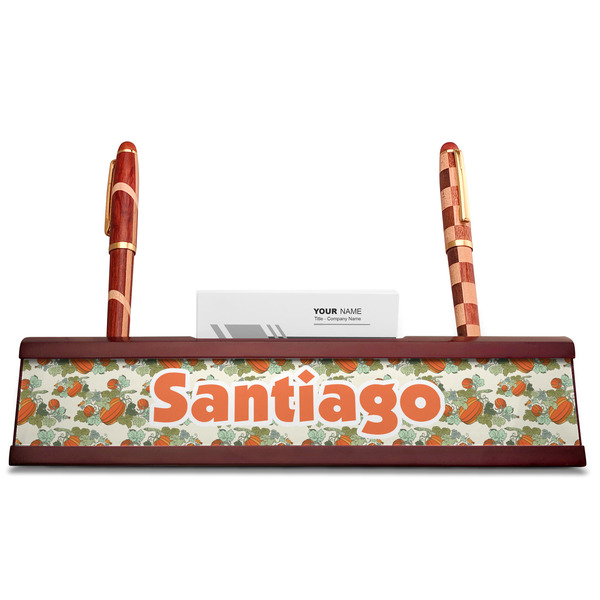 Pumpkins Red Mahogany Nameplates with Business Card Holder - Straight