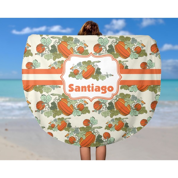 Pumpkins Round Beach Towel - In Use