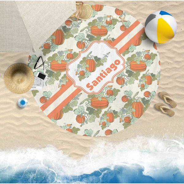 Pumpkins Round Beach Towel Lifestyle