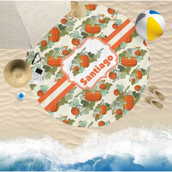 Pumpkins Round Beach Towel Lifestyle