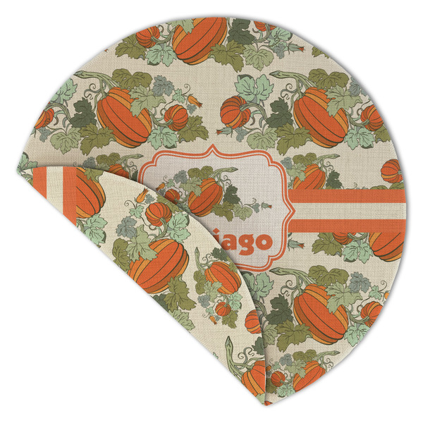Pumpkins Round Linen Placemats - Front (folded corner double sided)