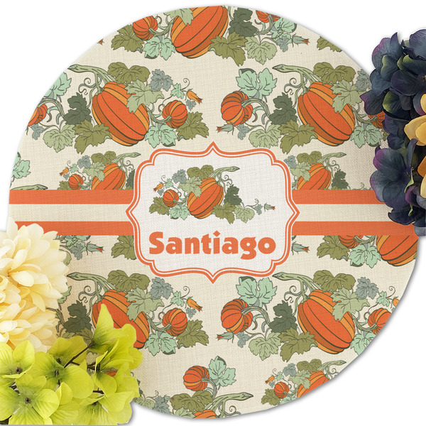 Pumpkins Round Linen Placemats - Front (w flowers)