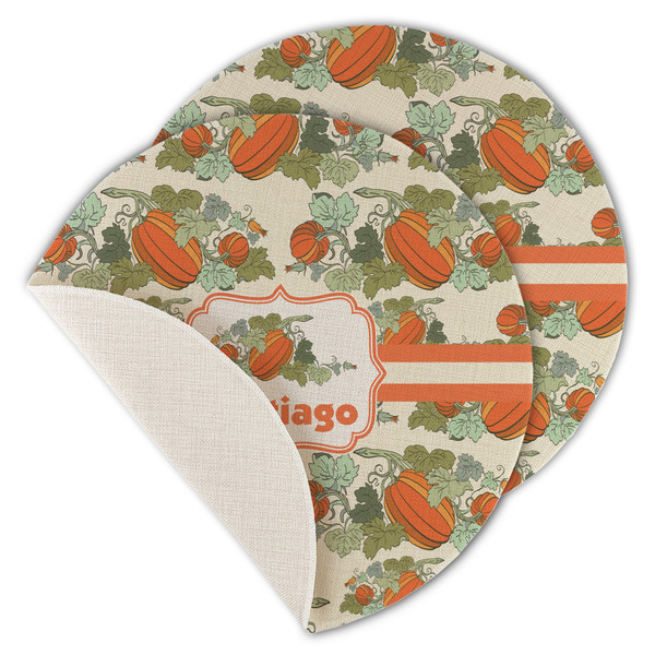 Custom Pumpkins Round Linen Placemat - Single Sided - Set of 4 (Personalized)