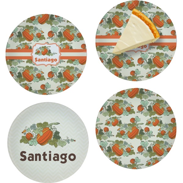 Custom Pumpkins Set of 4 Glass Appetizer / Dessert Plate 8" (Personalized)