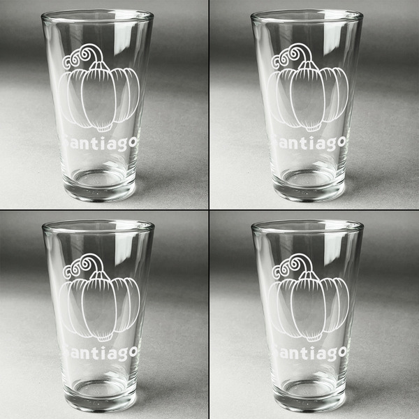 Pumpkins Set of Four Engraved Beer Glasses - Individual View