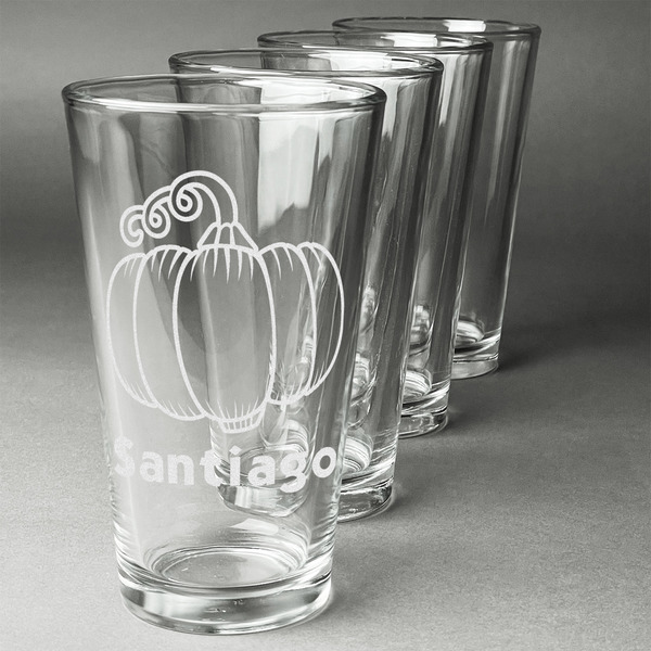 Pumpkins Set of Four Engraved Pint Glasses - Set View