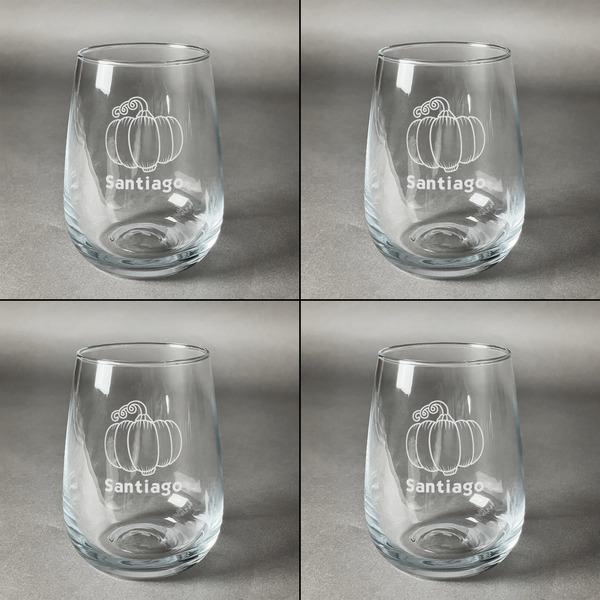 Pumpkins Set of Four Personalized Stemless Wineglasses (Approval)
