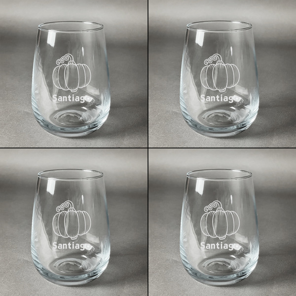 Pumpkins Set of Four Personalized Stemless Wineglasses (Approval)