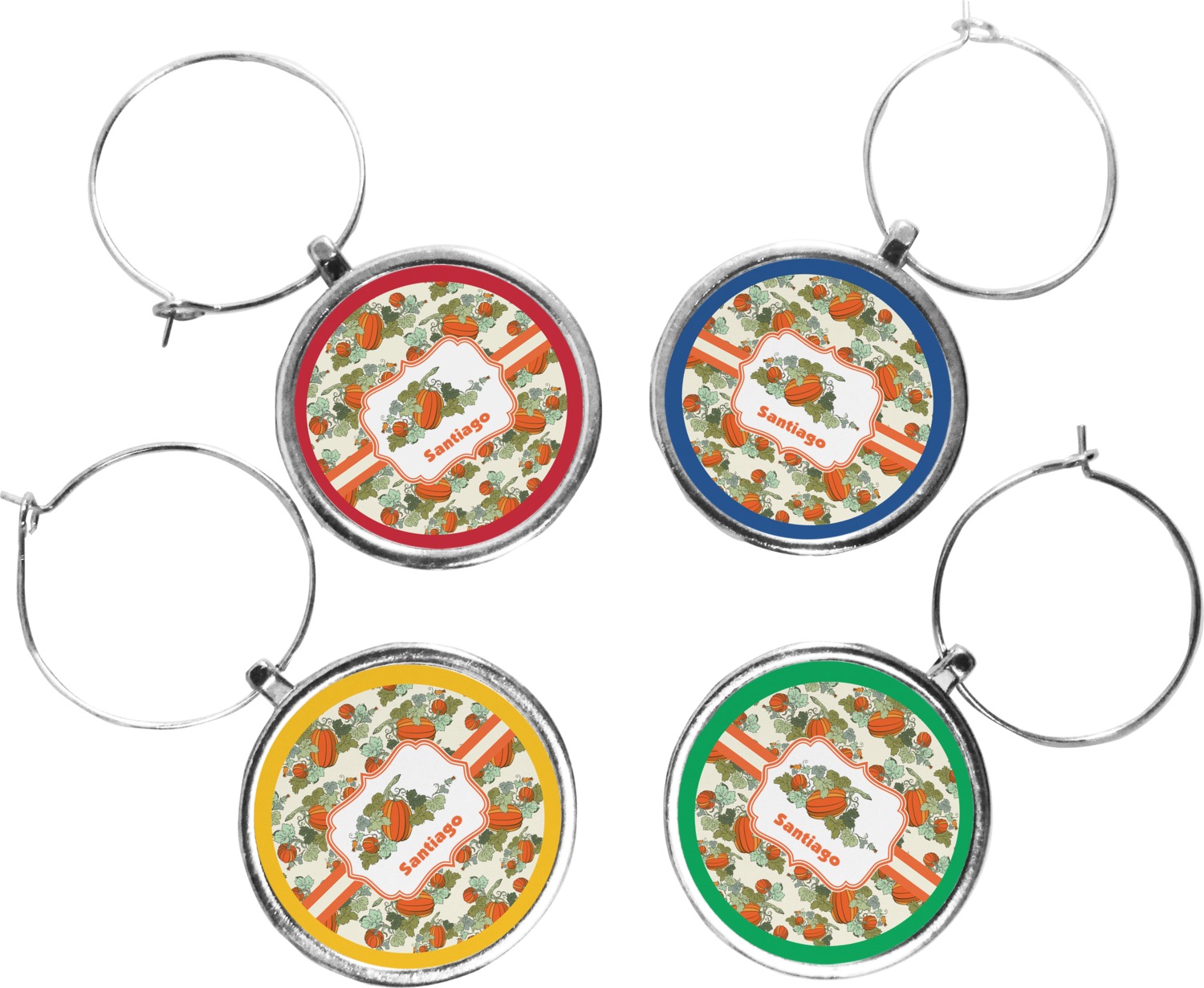 Pumpkins Set of Silver Wine Wine Charms